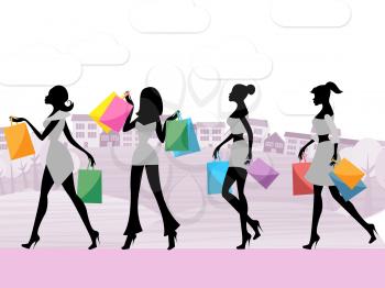 Women Shopping Meaning Retail Sales And Commerce