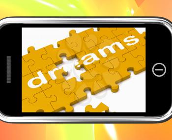 Dreams On Smartphone Showing Wishes And Ambitions