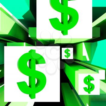 Dollar Symbol On Cubes American Earnings And Currencies