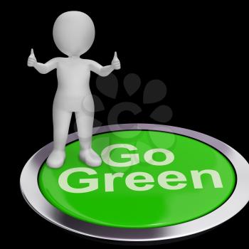 Go Green Button Shows Recycling And Eco Friendly
