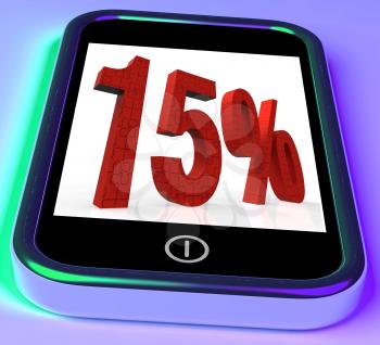 15% On Smartphone Showing Savings, Price Reduction And Discounts 
