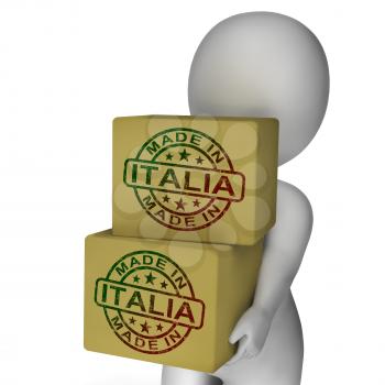Made In Italia Stamp On Boxes Showing Italian Products