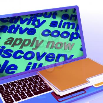 Apply Now Word Cloud Laptop Showing Work Job Applications