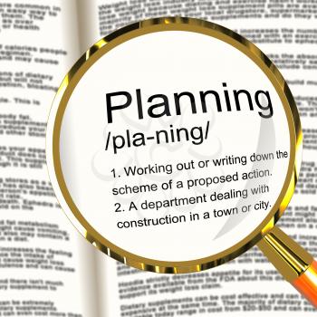 Planning Definition Magnifier Shows Organizing Strategy And Scheme