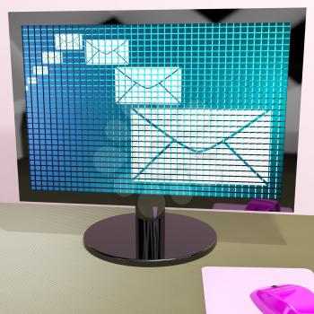 Email Envelopes On Screen Show Emailing Or Contacting