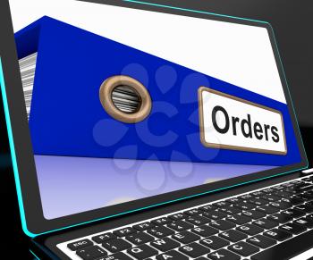 Orders File On Laptop Shows Customers Records And Purchases Lists