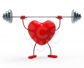 Heart Fitness Representing Physical Activity And Dumbbells