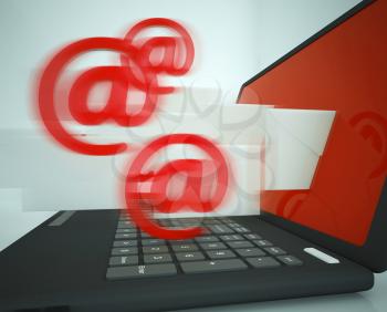 Mail Signs Leaving Laptop Showing Outgoing Messages Or Electronic Signal