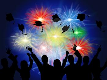 Graduation Fireworks Representing Explosion Background And Diploma