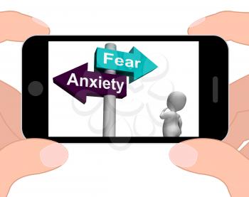 Fear Anxiety Signpost Displaying Fears And Panic