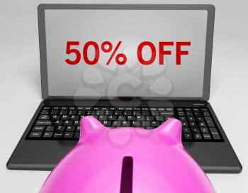 Fifty Percent Off On Notebook Showing Big Savings And Deals
