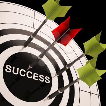 Success On Dartboard Shows Successful Goals Or Accomplishments