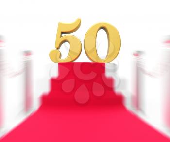 Golden Fifty On Red Carpet Displaying Fiftieth Cinema Anniversary Or Remembrance