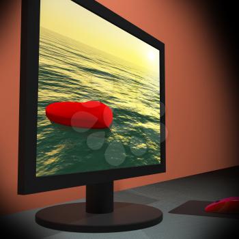 Lonely Heart On Monitor Showing Loneliness And Broken Heart