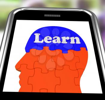 Learn On Brain On Smartphone Showing Human Training And Education