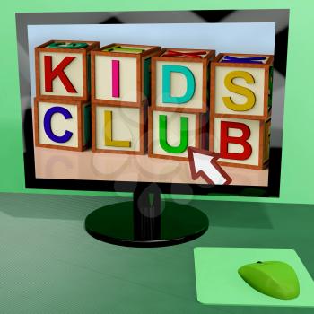 Kids Club Blocks On Computer Showing Childrens Learning