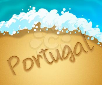 Portugal Holiday Word In The Sand Means Go On Leave In Lisbon
