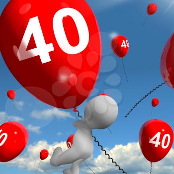Number 40 Balloons Showing Fortieth Happy Birthday Celebration