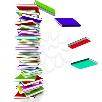 Stack Of Books With Some Falling Represents Learning And Education