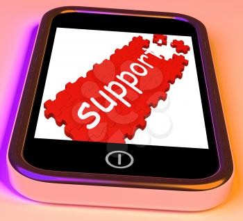 Support On Smartphone Showing Cellphone's Customer Service And Instructions