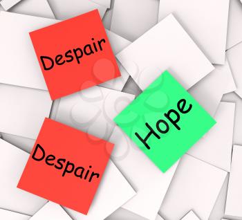 Hope Despair Post-It Notes Showing Hoping Or Depression
