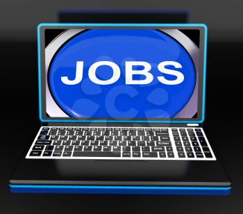 Jobs On Laptop Showing Unemployment Employment Or Hiring Online