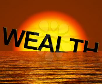 Wealth Word Sinking And Sunset Showing Depression Recession And Economic Downturns