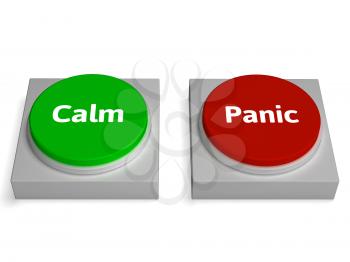 Calm Panic Buttons Showing Stressed Or Relaxation
