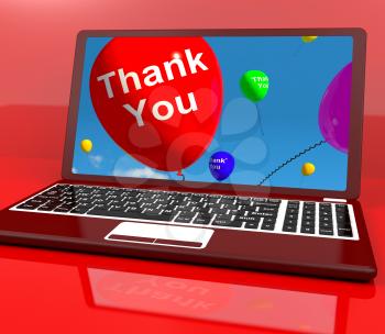 Thank You Balloon On Computer Shows Online Thanks Message