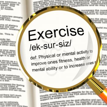 Exercise Definition Magnifier Shows Fitness Activity And Working Out