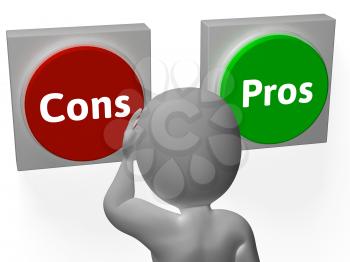 Cons Pros Buttons Showing Decisions Or Debate