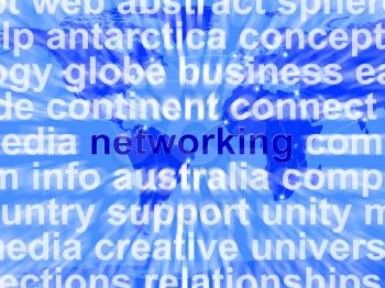 Networking Word Over World Background Showing Relationships And Communications