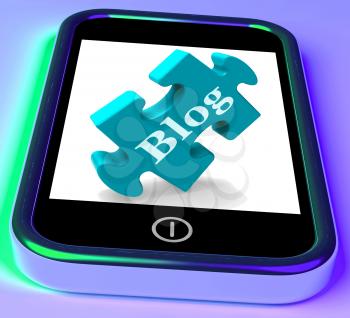 Blog On Phone Showing Mobile Blogging Or Weblog Website