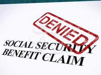 Social Security Claim Denied Stamp Showing Social Unemployment Benefit Refused