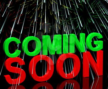 Coming Soon Words With Fireworks Shows New Product Arrival Announcement