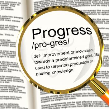 Progress Definition Magnifier Shows Achievement Growth And Development