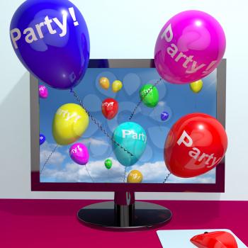 Balloons With Party Text Showing Invitations Sent Online