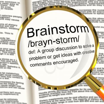 Brainstorm Definition Magnifier Shows Research Thoughts And Discussion