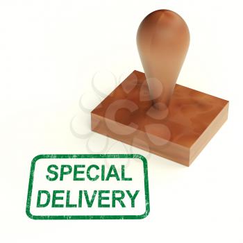 Special Delivery Stamp Showing Secure And Important Shipping