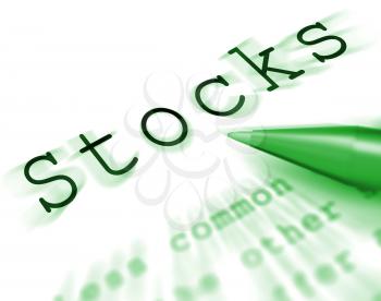 Stocks Word Displaying Share Market And Investment
