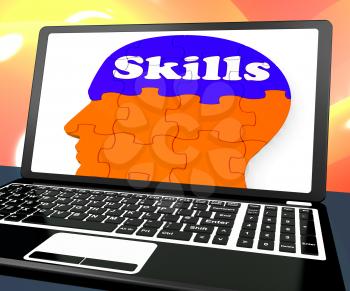 Skills On Brain On Laptop Showing Human Abilities And Talents