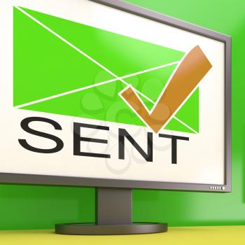 Sent Envelope On Monitor Showing Delivered Messages Or Correspondence