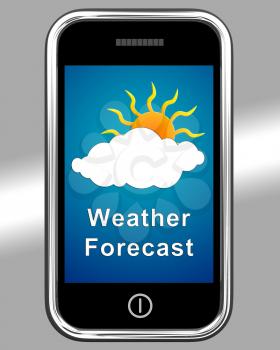 Mobile Phone Showing Cloudy Weather Forecast