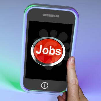 Jobs Computer Button On Mobile Showing Work And Careers