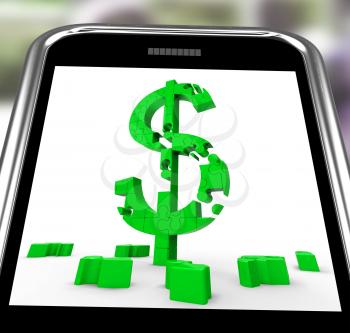 Dollar Symbol On Smartphone Showing American Bucks And Citizens' Savings