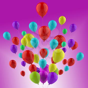 Floating Colourful Balloons Showing Cheerful Party Or Celebration