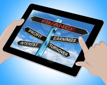 Finance Tablet Showing Profit Earnings Interest And Turnover