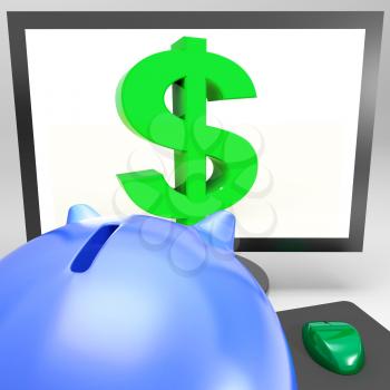 Dollar Symbol On Monitor Showing American Currency And Prosperity