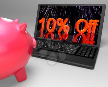 Ten Percent Off On Laptop Showing Reduced Prices And Savings