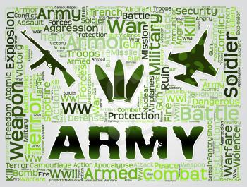 Army Words And Symbols Show Defense Forces And Fighting